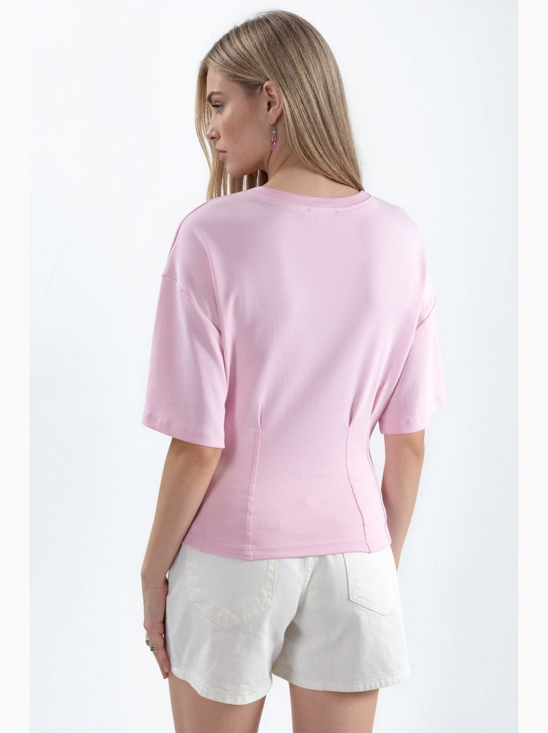 Blusa da donna in cotone a costine con girocollo busem Rosa chiaro - Kiabi