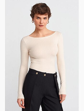 Blusa da donna slim fit con scollo a barca e maniche lunghe dilvin
