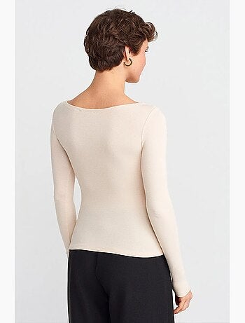 Blusa da donna slim fit con scollo a barca e maniche lunghe dilvin