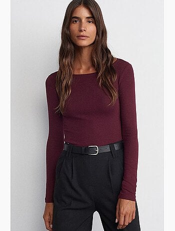 Blusa da donna slim fit con scollo a barca e maniche lunghe dilvin