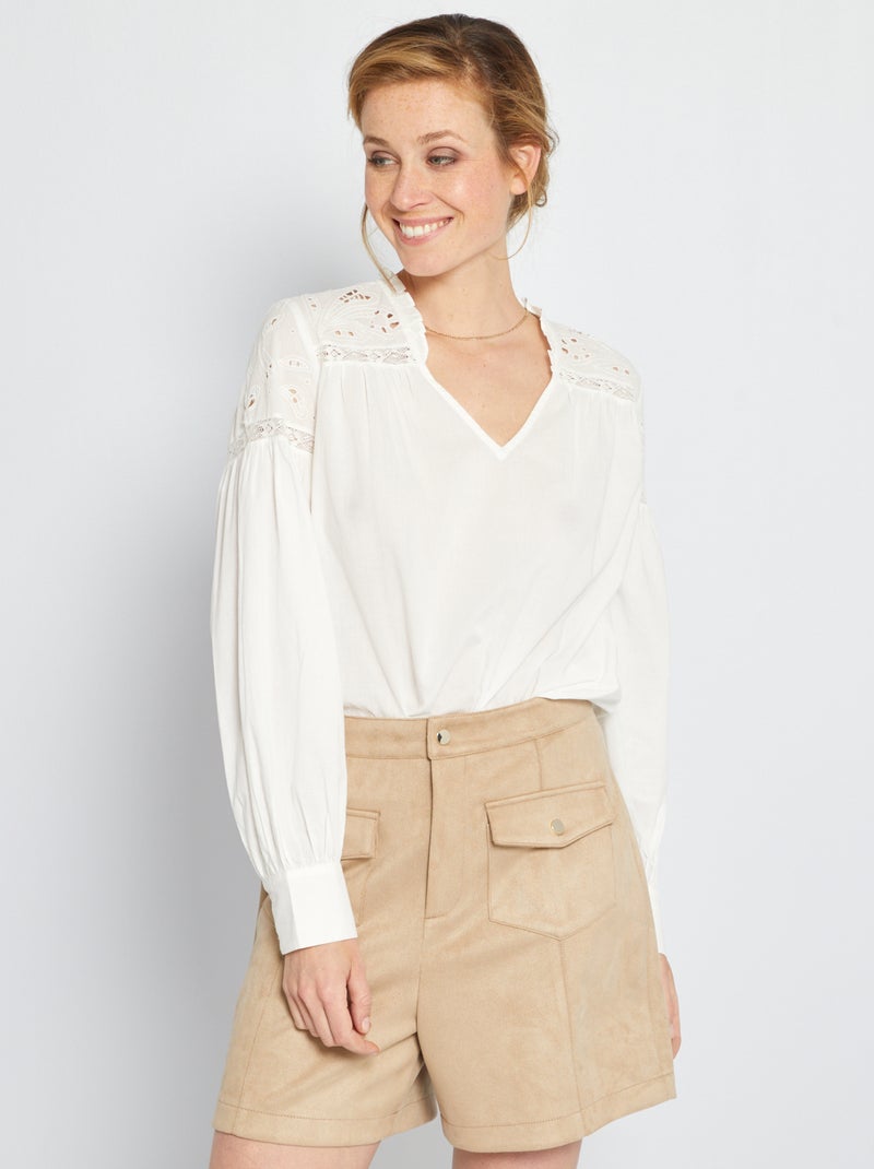 Blusa dettaglio macramé e ricamo Bianco - Kiabi