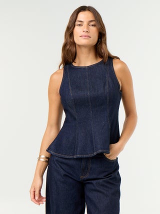 Blusa di jeans senza maniche