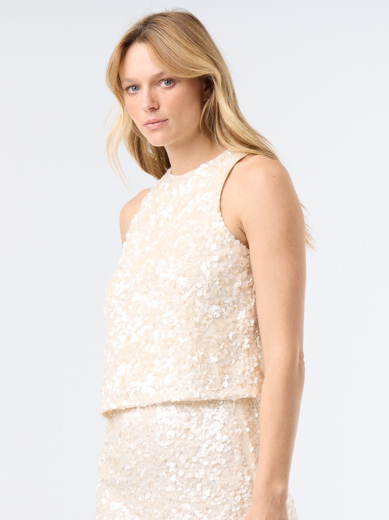 Blusa di paillettes senza maniche Beige - Kiabi