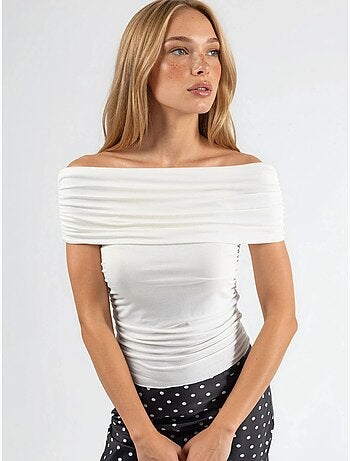 Blusa drappeggiata con spalle scoperte busem