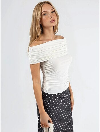 Blusa drappeggiata con spalle scoperte busem