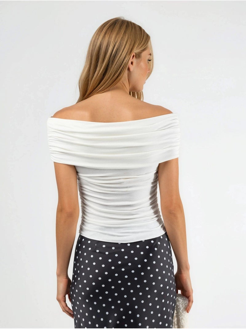 Blusa drappeggiata con spalle scoperte busem Bianco - Kiabi