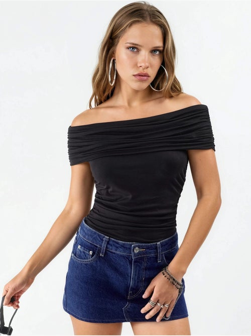 Blusa drappeggiata con spalle scoperte busem - Kiabi Blusa drappeggiata con spalle scoperte busem - Kiabi