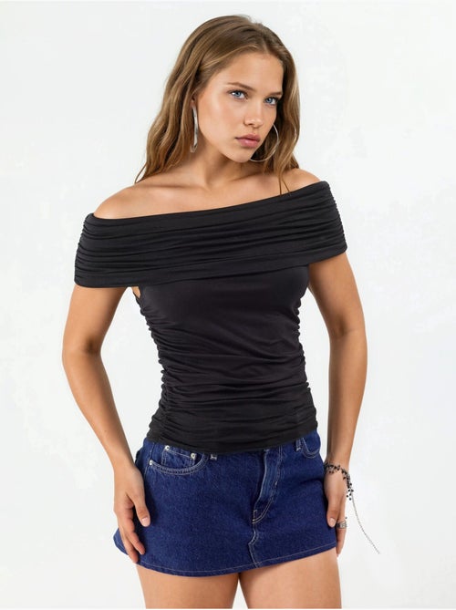 Blusa drappeggiata con spalle scoperte busem - Kiabi Blusa drappeggiata con spalle scoperte busem - Kiabi
