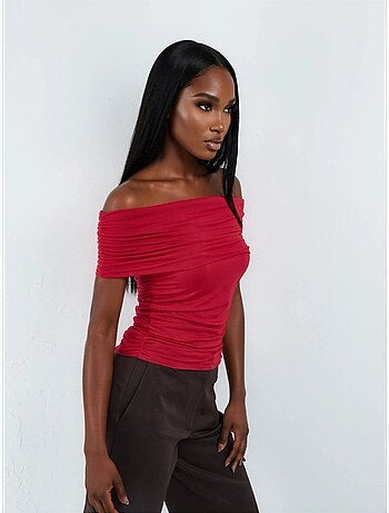 Blusa drappeggiata con spalle scoperte busem