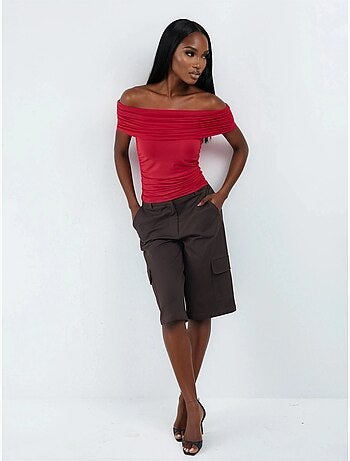 Blusa drappeggiata con spalle scoperte busem