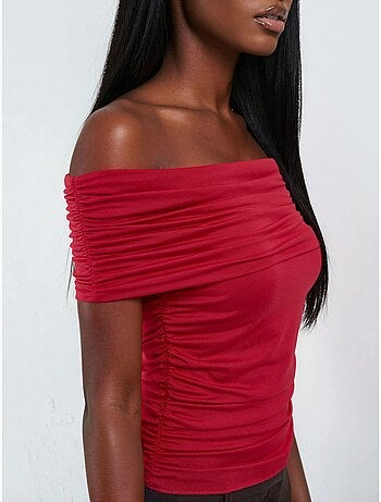 Blusa drappeggiata con spalle scoperte busem