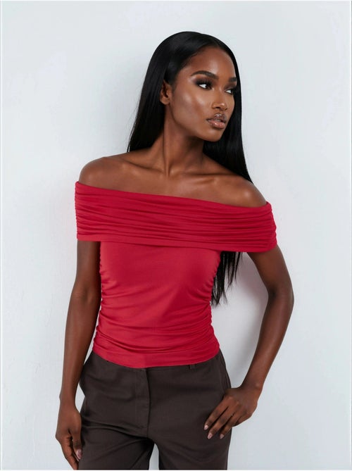Blusa drappeggiata con spalle scoperte busem - Kiabi Blusa drappeggiata con spalle scoperte busem - Kiabi