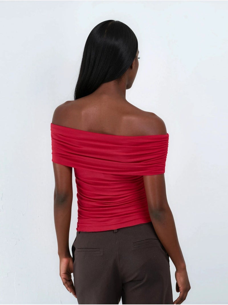 Blusa drappeggiata con spalle scoperte busem Rosso - Kiabi