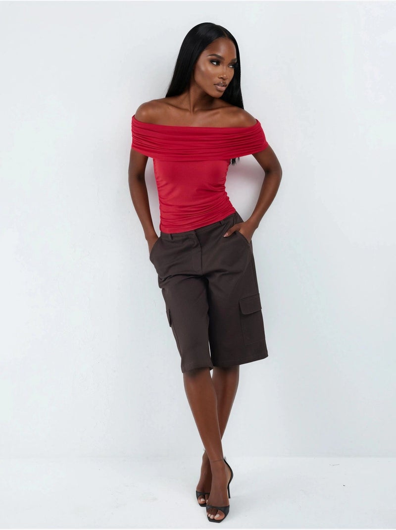 Blusa drappeggiata con spalle scoperte busem Rosso - Kiabi