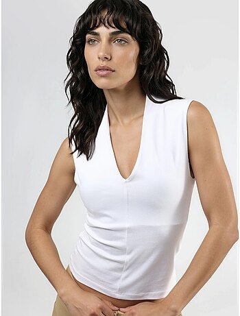 Blusa drappeggiata senza maniche con scollo a v busem