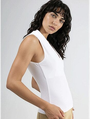 Blusa drappeggiata senza maniche con scollo a v busem