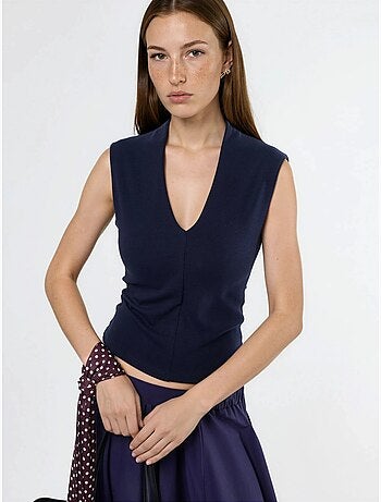 Blusa drappeggiata senza maniche con scollo a v busem