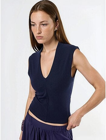 Blusa drappeggiata senza maniche con scollo a v busem