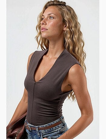 Blusa drappeggiata senza maniche con scollo a v busem