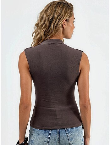 Blusa drappeggiata senza maniche con scollo a v busem