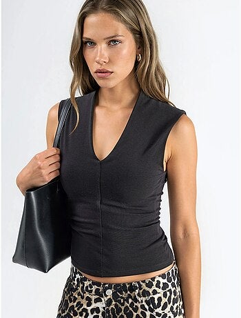 Blusa drappeggiata senza maniche con scollo a v busem