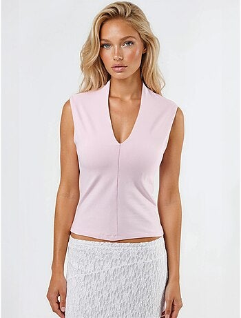Blusa drappeggiata senza maniche con scollo a v busem
