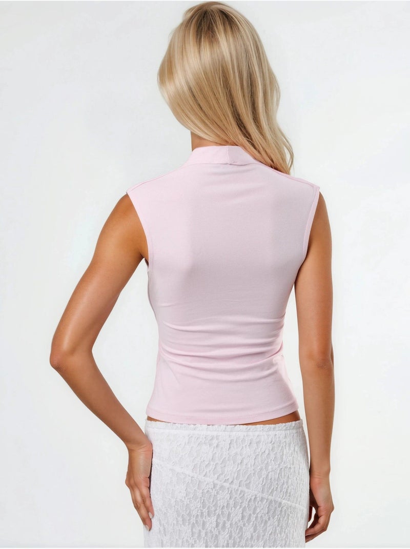 Blusa drappeggiata senza maniche con scollo a v busem Rosa pallido - Kiabi