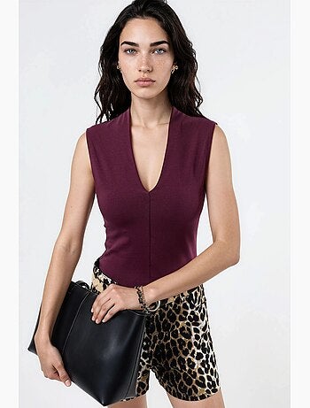 Blusa drappeggiata senza maniche con scollo a v busem