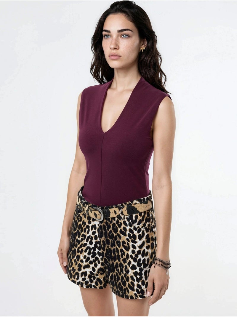 Blusa drappeggiata senza maniche con scollo a v busem Rosso bordeaux - Kiabi