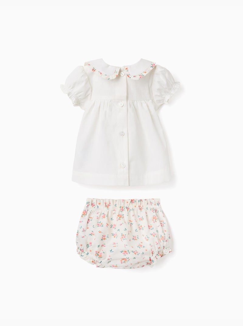 Blusa e bloomers in cotone con volant Beige chiaro - Kiabi