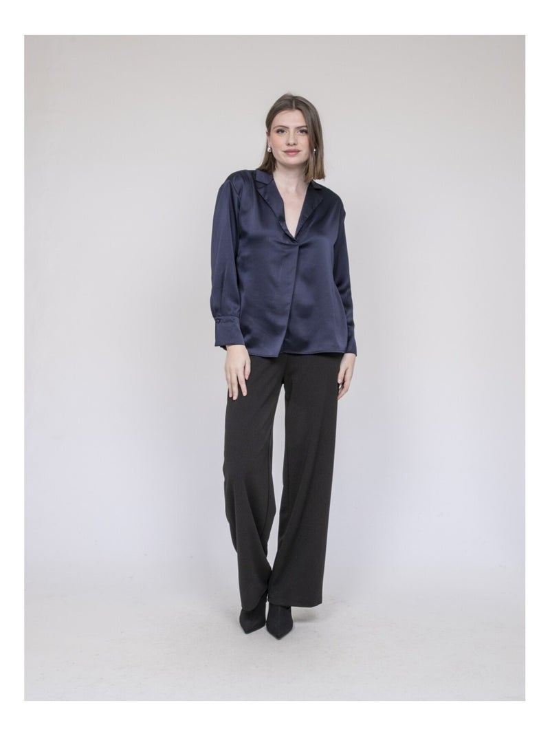 Blusa effetto satin OMALIA Blu marino - Kiabi