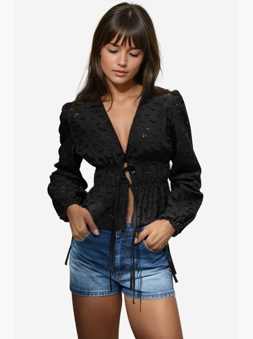 Blusa elegante testurizzata con scollo a v e maniche a palloncino hiccup - Kiabi Blusa elegante testurizzata con scollo a v e maniche a palloncino hiccup - Kiabi