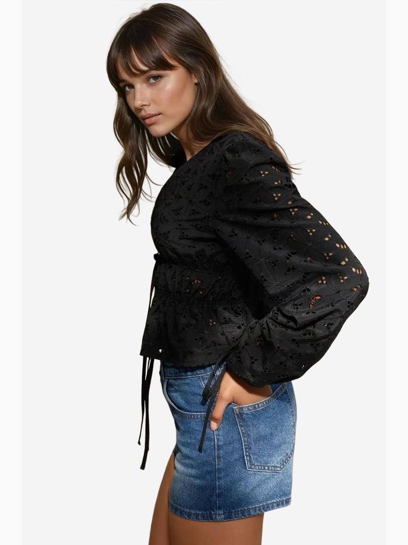 Blusa elegante testurizzata con scollo a v e maniche a palloncino hiccup Nero - Kiabi