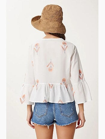 Blusa floreale collo tondo manica lunga con volant istanbul