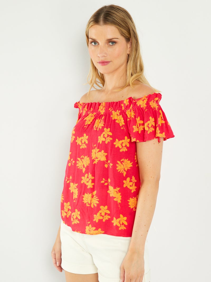 Blusa floreale con scollo bardot ROSA - Kiabi