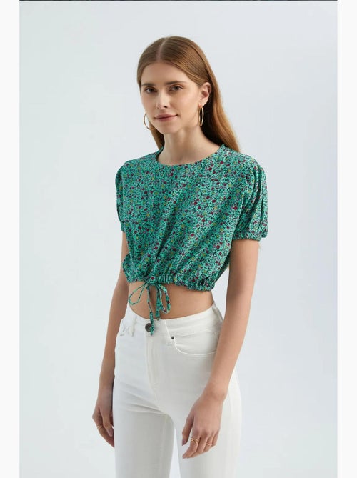 Blusa floreale con scollo tondo e coulisse hiccup - Kiabi Blusa floreale con scollo tondo e coulisse hiccup - Kiabi