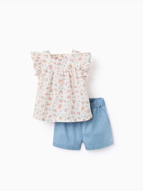Blusa floreale e pantaloncini in denim - Kiabi Blusa floreale e pantaloncini in denim - Kiabi