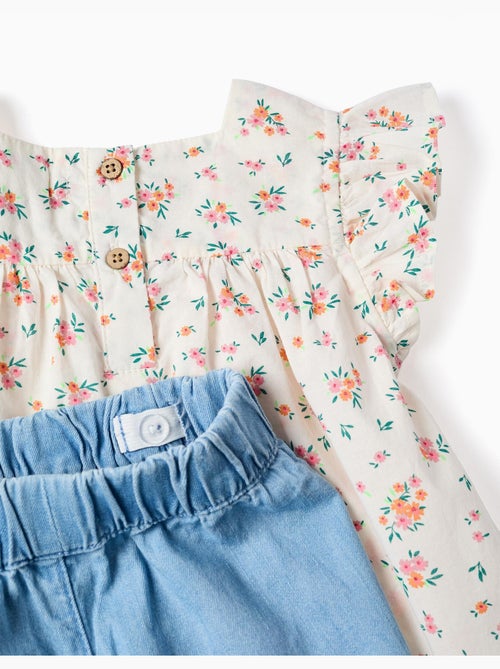 Blusa floreale e pantaloncini in denim - Kiabi Blusa floreale e pantaloncini in denim - Kiabi