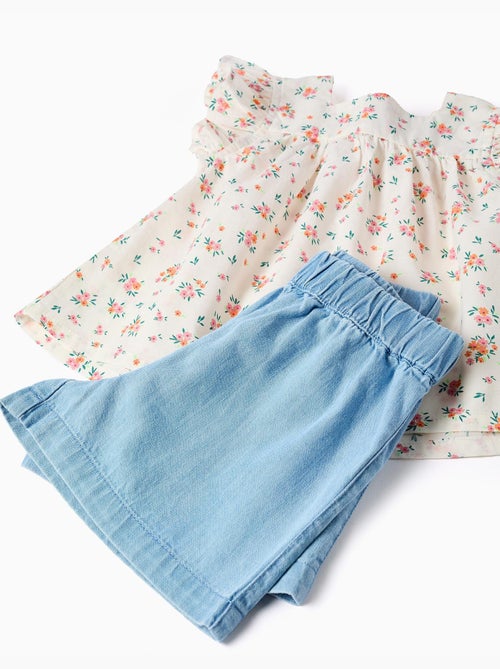 Blusa floreale e pantaloncini in denim - Kiabi Blusa floreale e pantaloncini in denim - Kiabi