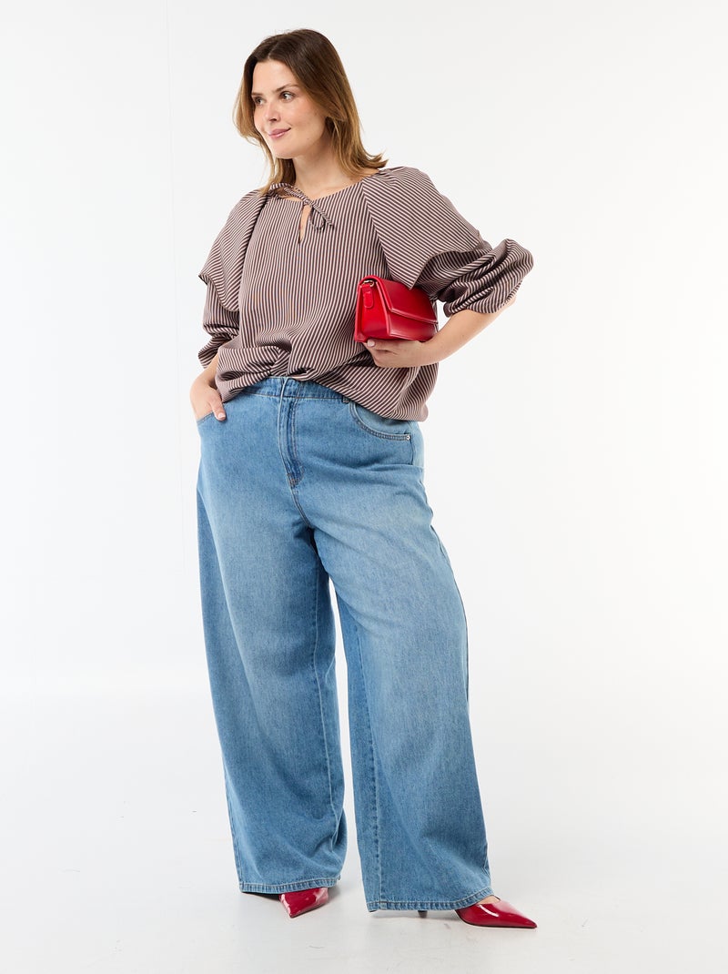 Blusa fluida a maniche lunghe con ampio volant sul collo Marrone - Kiabi
