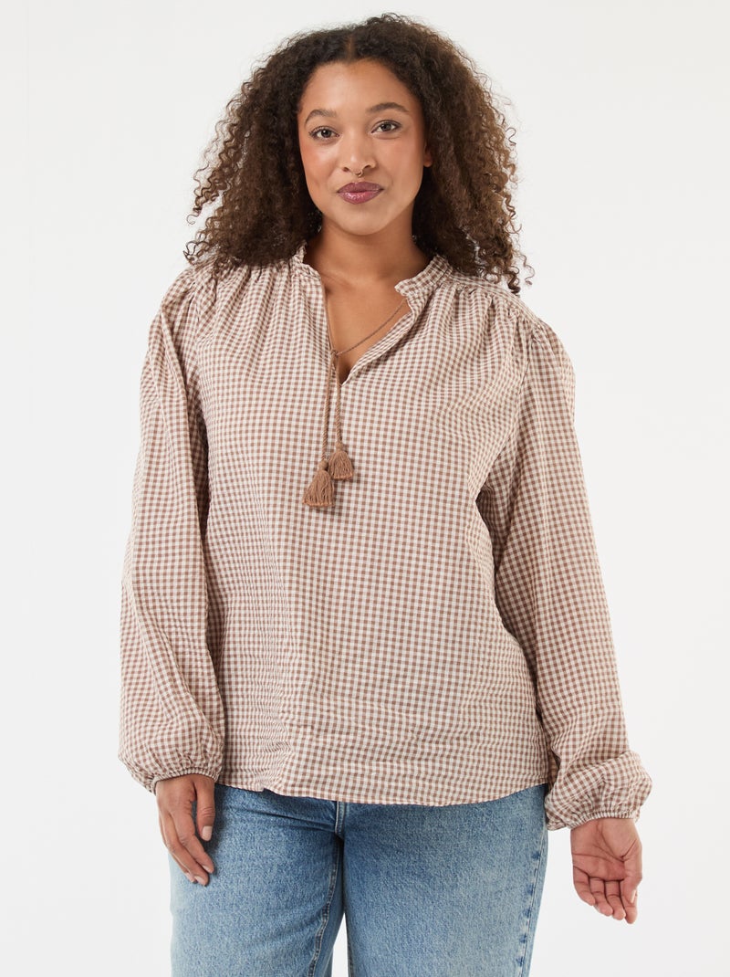Blusa fluida a quadretti vichy Beige - Kiabi