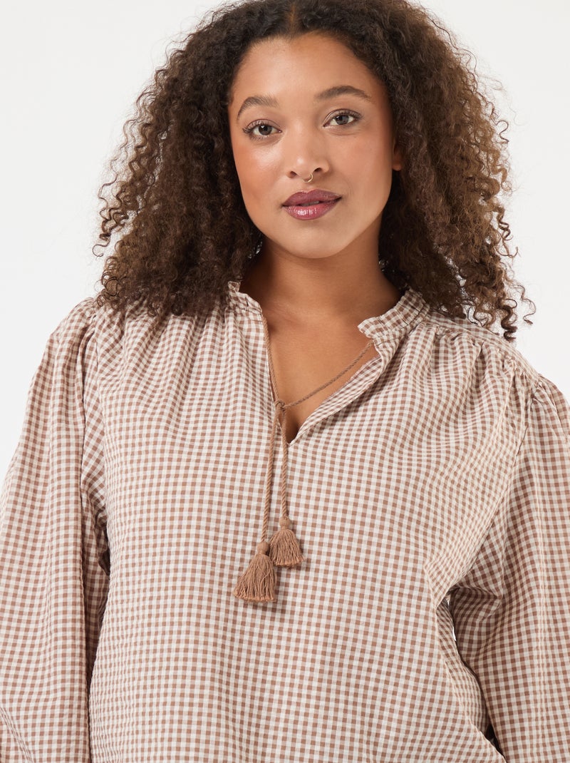 Blusa fluida a quadretti vichy Beige - Kiabi