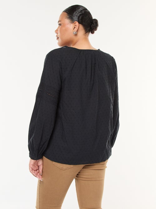 Blusa fluida a tinta unita con plumetis e ricami traforati - Kiabi