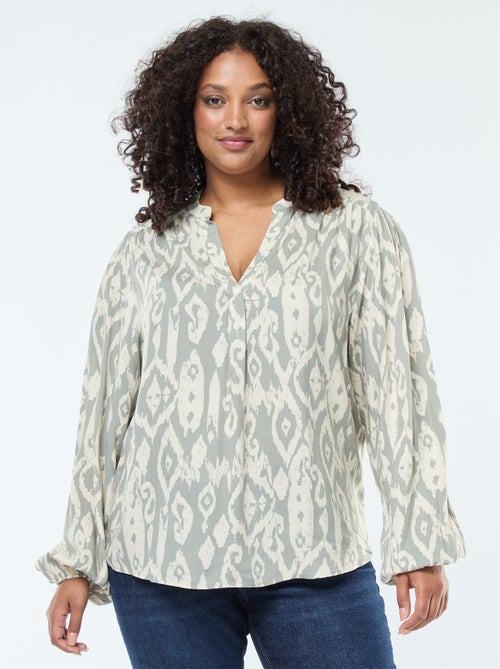 Blusa fluida con collo alla coreana e motivo all over - Kiabi