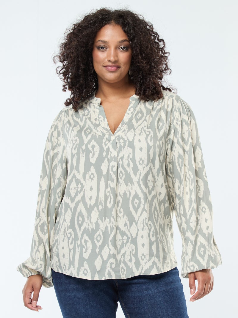 Blusa fluida con collo alla coreana e motivo all over Verde - Kiabi