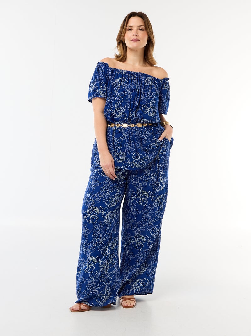Blusa fluida crêpe a maniche corte Blu - Kiabi