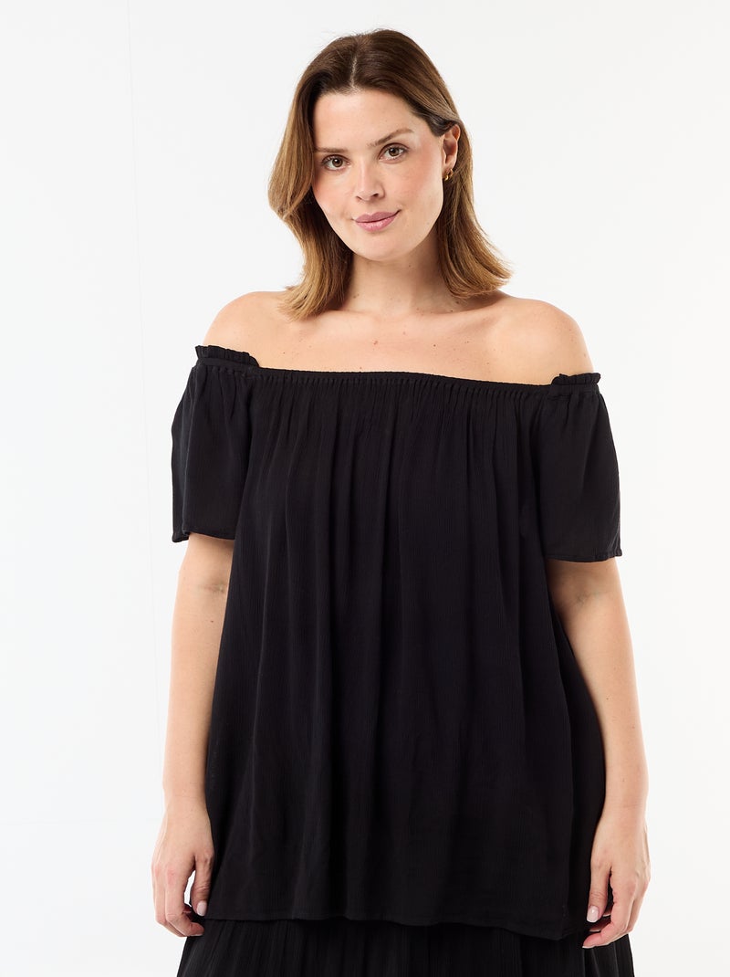 Blusa fluida crêpe a maniche corte Nero - Kiabi