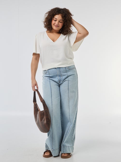 Blusa fluida tinta unita a maniche corte - Kiabi