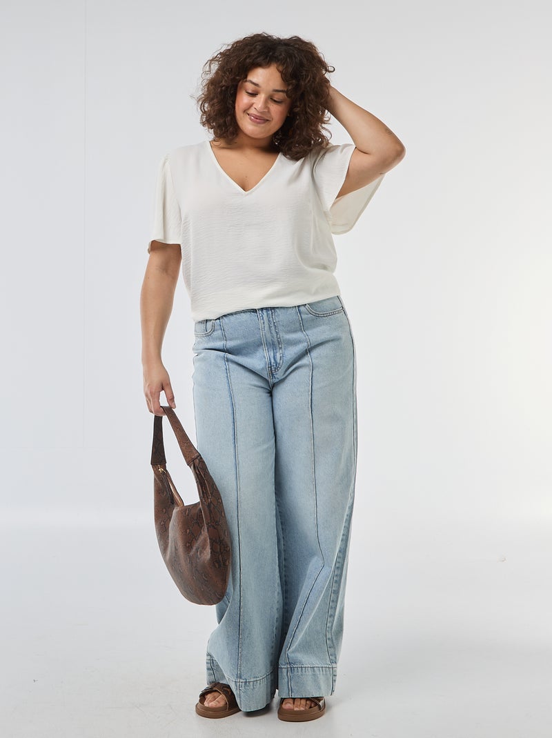 Blusa fluida tinta unita a maniche corte Bianco - Kiabi