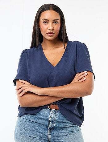 Blusa fluida tinta unita a maniche corte